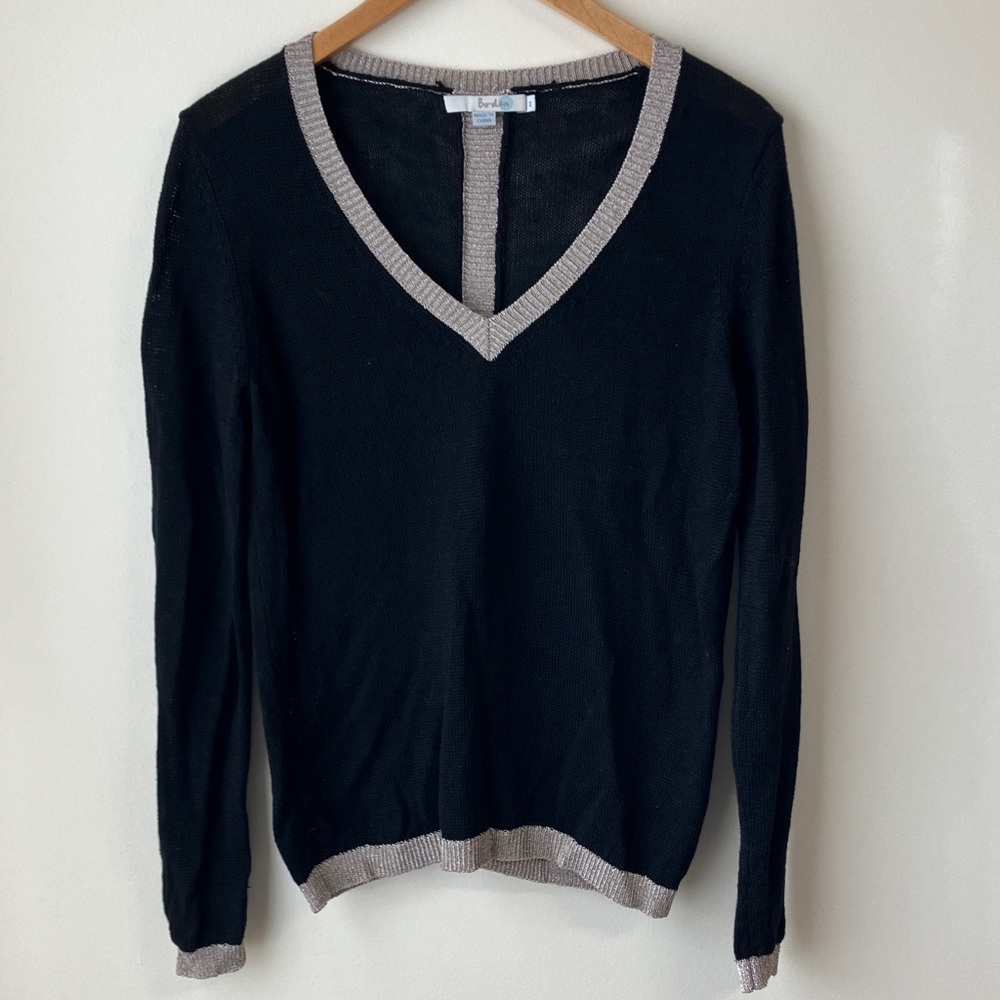 Boden Alice Linen Blend Black Sweater with Metallic Trim